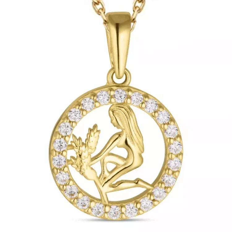 stjärnteck jungfrun zirkon halsband i förgyllt silver med hängen i 8 karat guld - Gold Collection