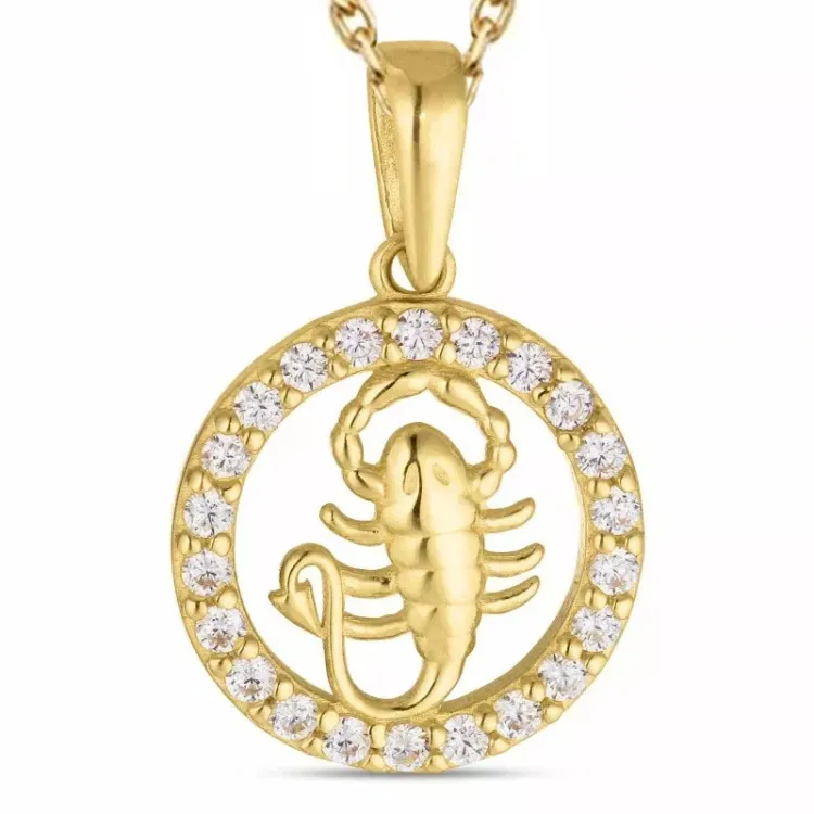 stjärnteck kräftan zirkon halsband i förgyllt silver med hängen i 8 karat guld - Gold Collection