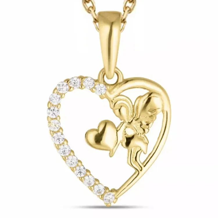 hjärta ängel zirkon halsband i förgyllt silver med hängen i 8 karat guld - Gold Collection