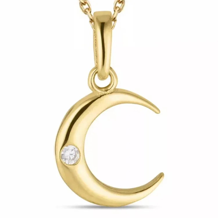 måne zirkon halsband i förgyllt silver med hängen i 8 karat guld - Gold Collection