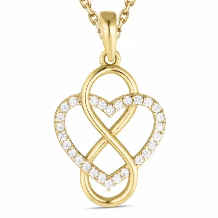 hjärta infinity zirkon halsband i förgyllt silver med hängen i 8 karat guld - Gold Collection