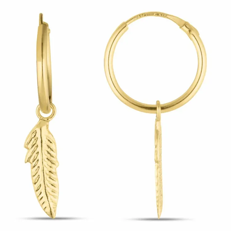 12 mm fjädrar creol i 9 karat guld - Gold Collection