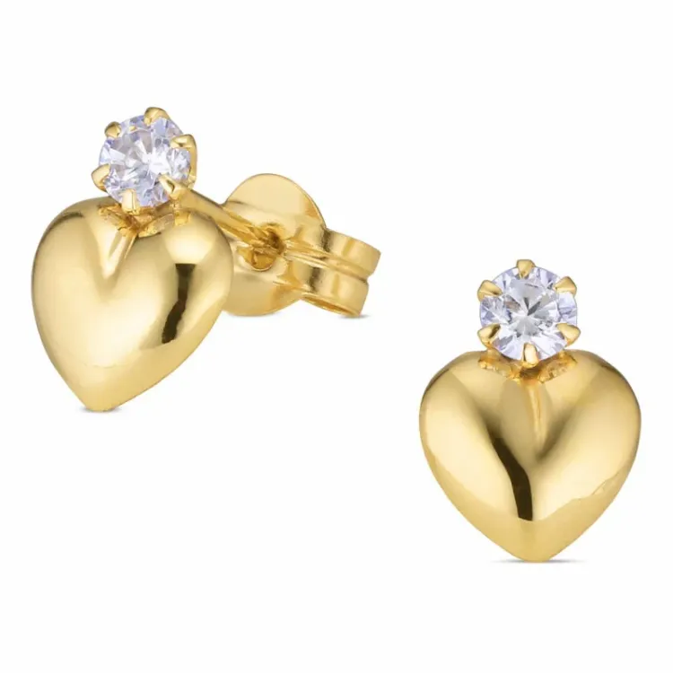 hjärta örhängestift i 9 karat guld med zirkon - Gold Collection