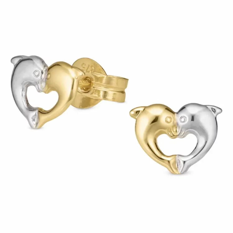 hjärta delfin örhängestift i 9 karat guld och vitguld - Gold Collection