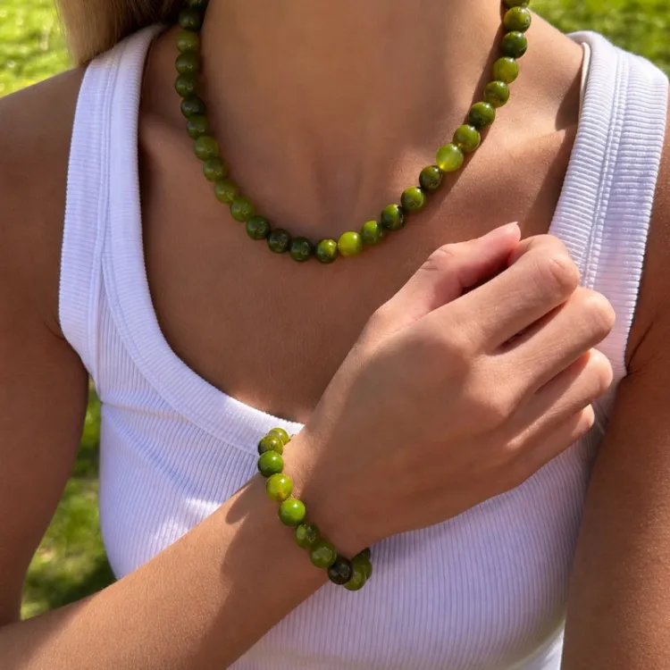 grön agat halsband i förgyllt stål - AURA