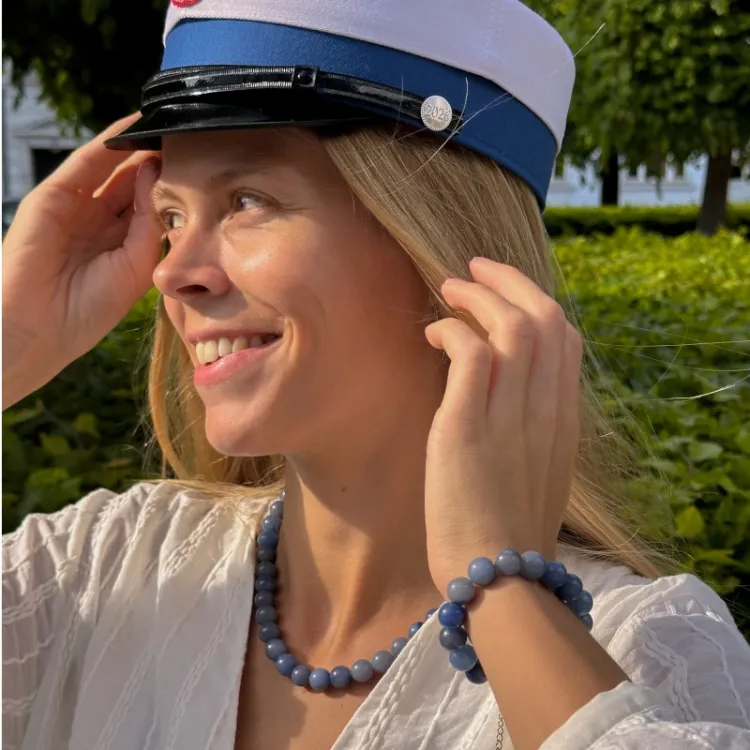 blå aventurin halsband i förgyllt stål - AURA