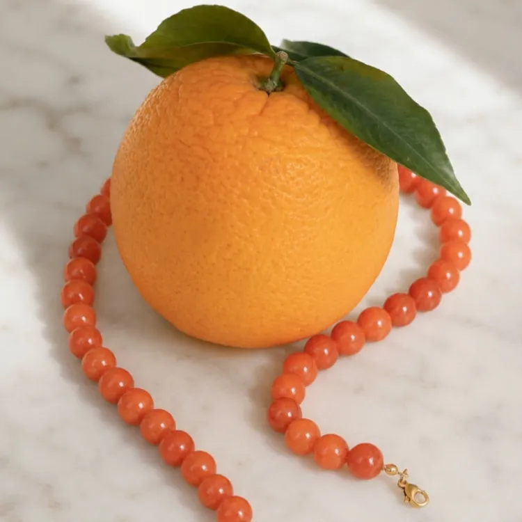 orange kalcedon halsband i förgyllt stål - AURA