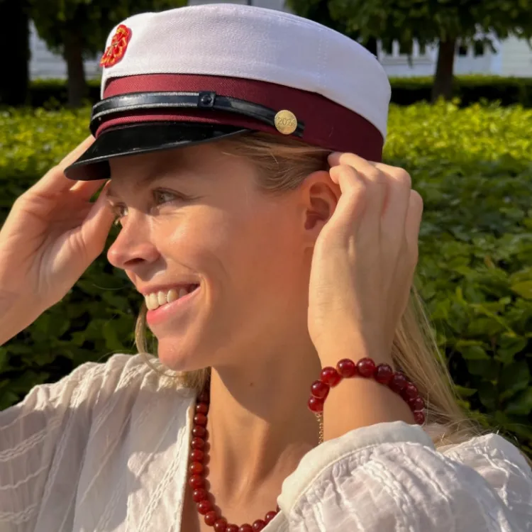 röd agat halsband i förgyllt stål - AURA
