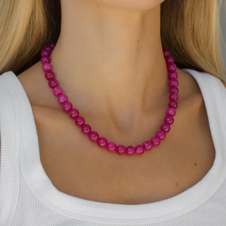 pink turmalin halsband i förgyllt stål - AURA