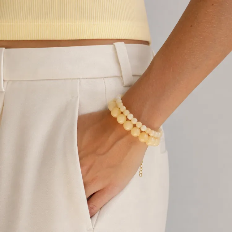 gul jadesten armband i förgyllt stål - AURA