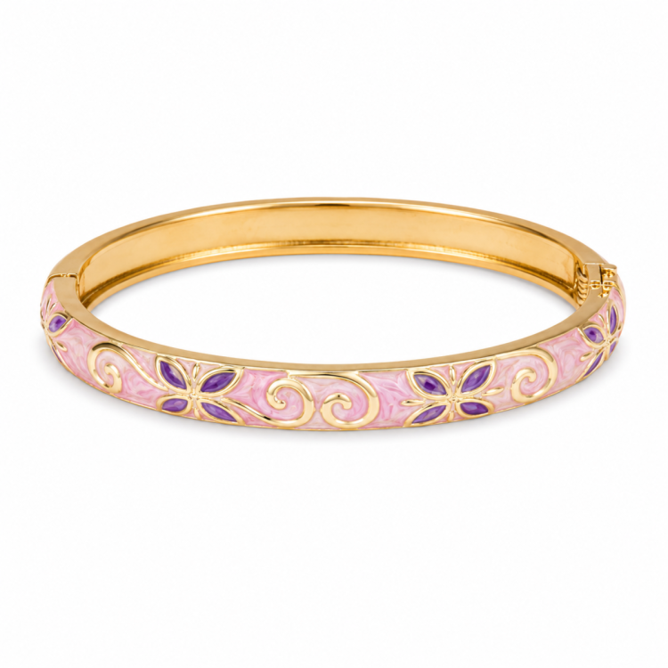 vattentät blommor rosa bangle i förgyllt stål - OCEANA
