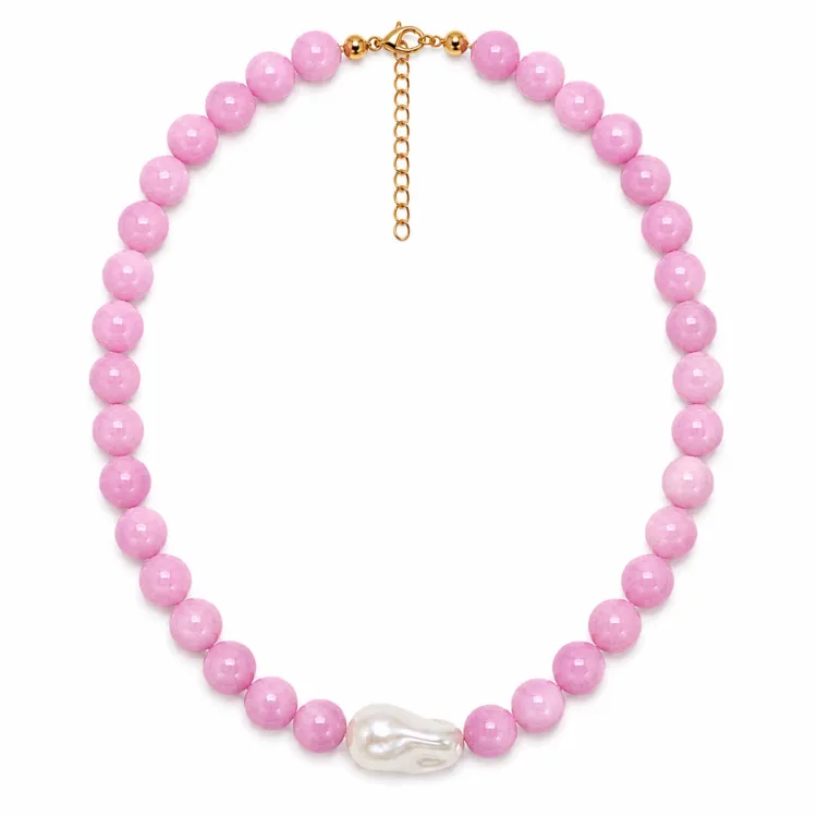pink jadesten halsband i förgyllt stål - AURA
