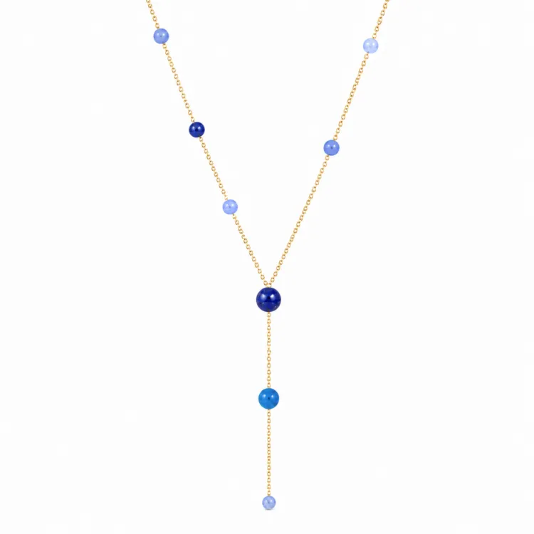 blå Y-halsband i förgyllt stål - AURA
