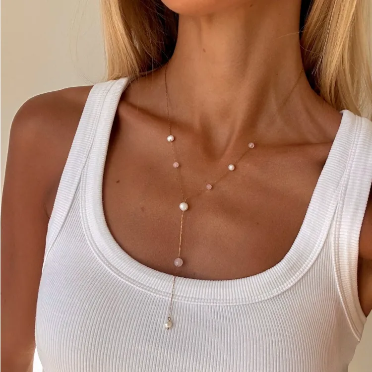 kvarts Y-halsband i förgyllt stål - AURA
