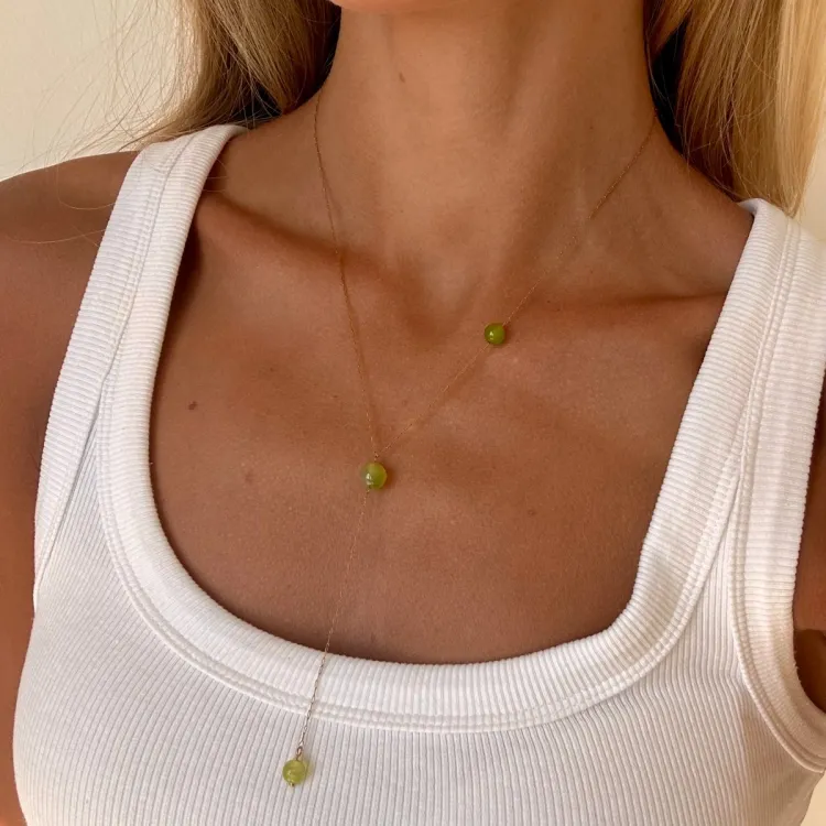 grön agat Y-halsband i förgyllt stål - AURA