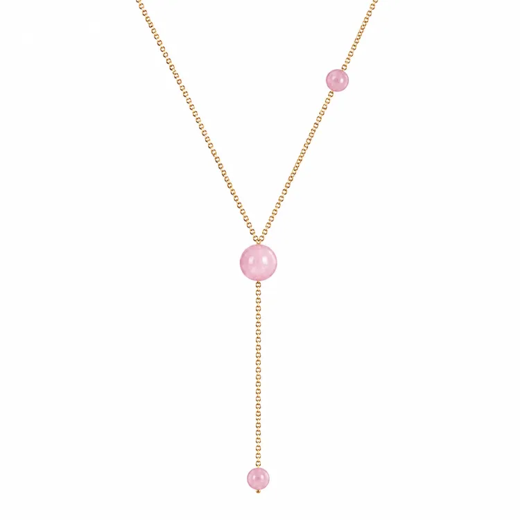 rosa kvarts Y-halsband i förgyllt stål - AURA