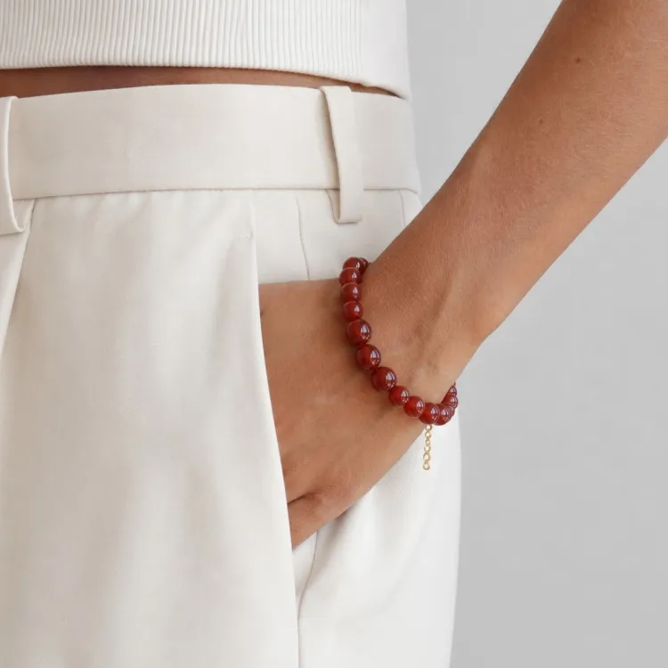 röd agat armband i förgyllt stål - AURA