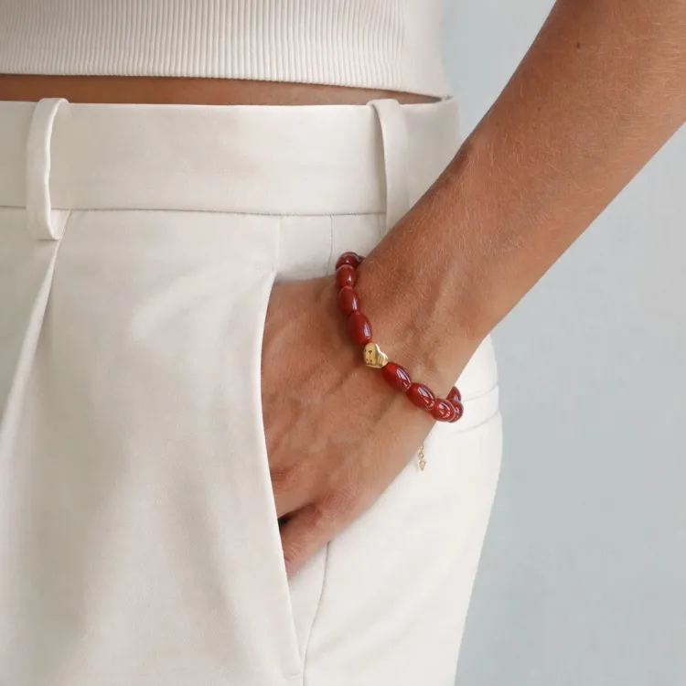 röd agat armband i förgyllt stål - AURA