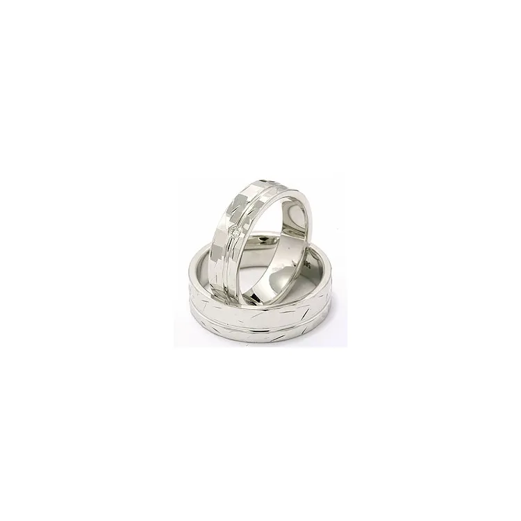 Strukturerad vigselsringar i 14  karat vitguld 0,03 ct - set