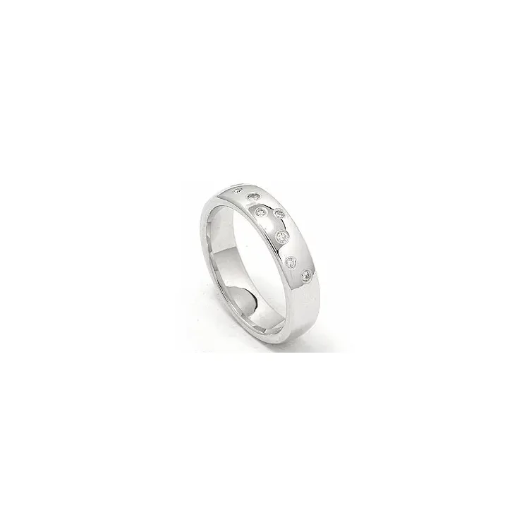 Bred stjärnskimmer vigselsring i 14  karat vitguld 0,126 ct