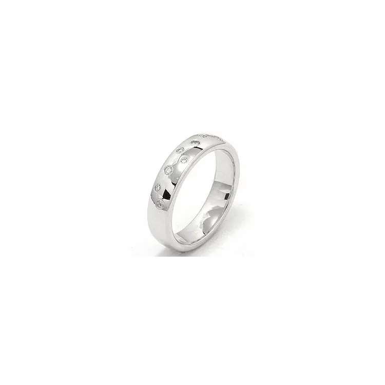 Bred stjärnskimmer vigselsring i 14  karat vitguld 0,126 ct