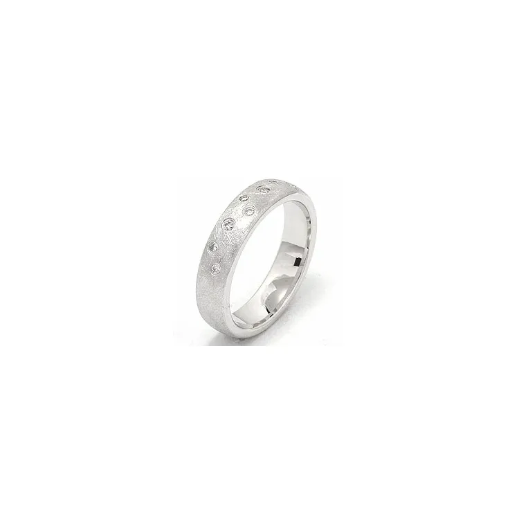 Strukturerad stjärnskimmer vigselsring i 14  karat vitguld 0,126 ct