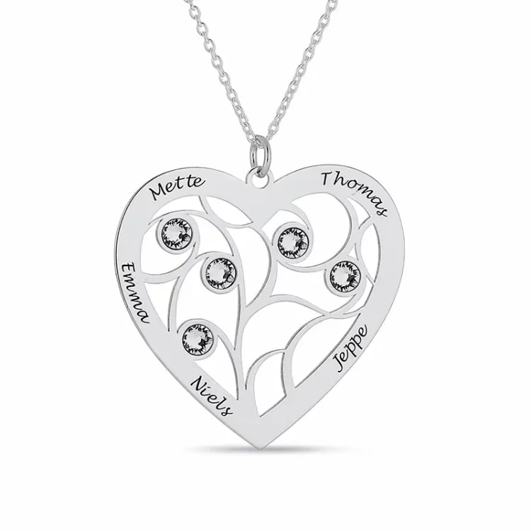 hjärta Namnhalsband med hänge i silver med  vit swarovski kristal