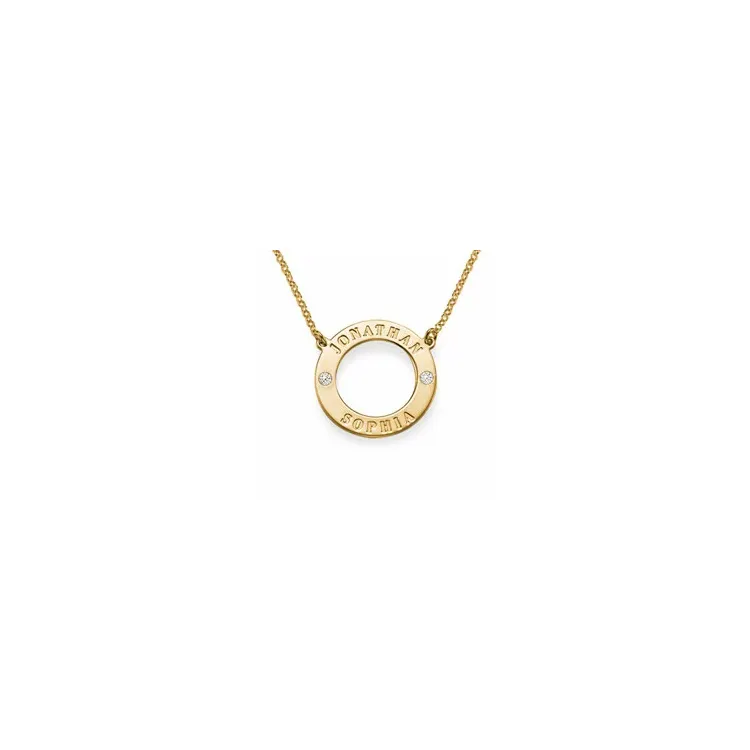 Namnhalsband med hänge i förgyllt silver med 2 facettslipade swarovski kristaller