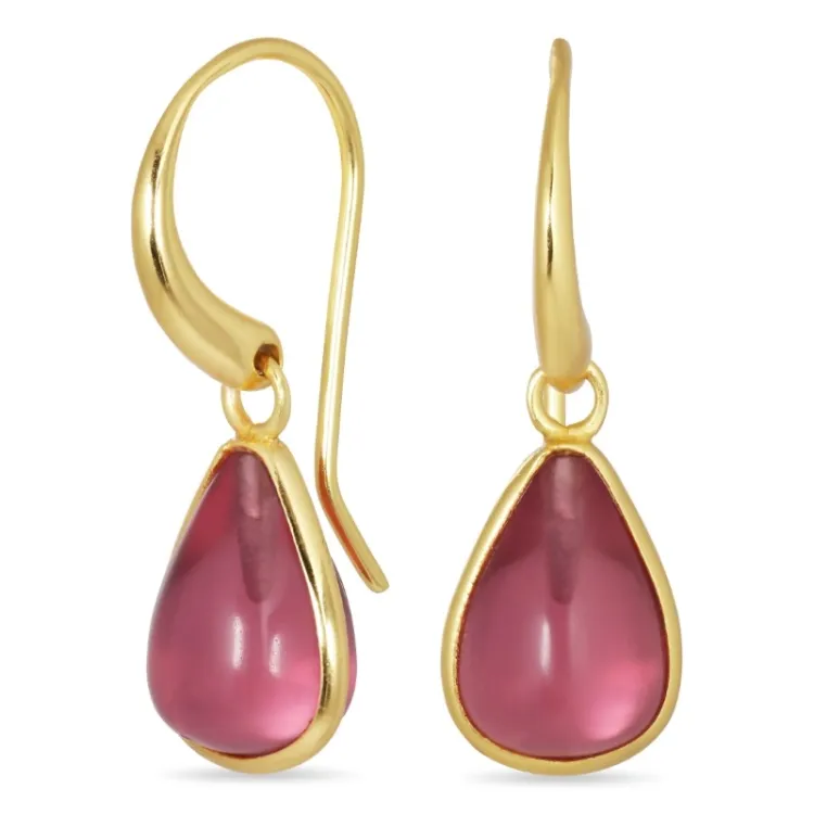 droppe rosa kristal örhängen i förgyllt silver - Loom Stones