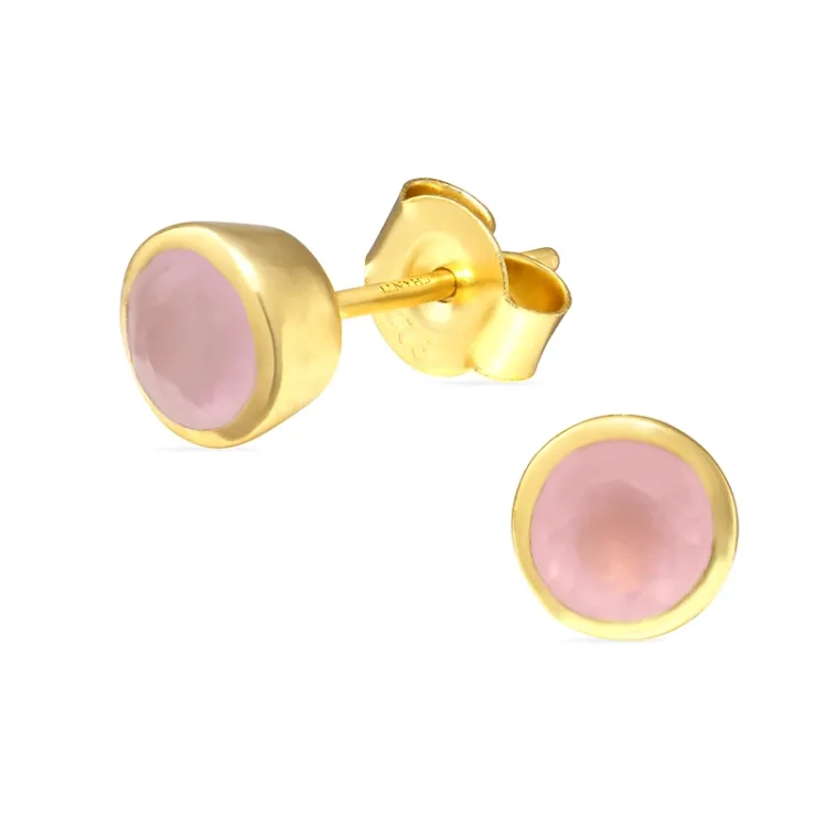 6,5 mm rosa krystal örhängestift i förgyllt silver - Loom Stones
