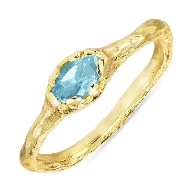 blå kristal ring i förgyllt silver - Lumé Etched