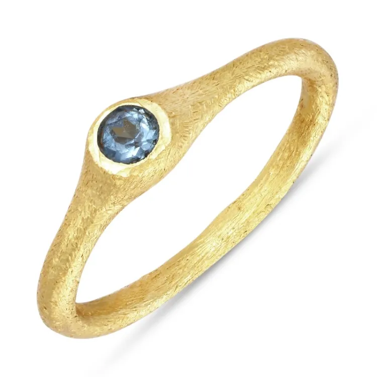 mörkblå kristal ring i förgyllt silver - Loom Stones