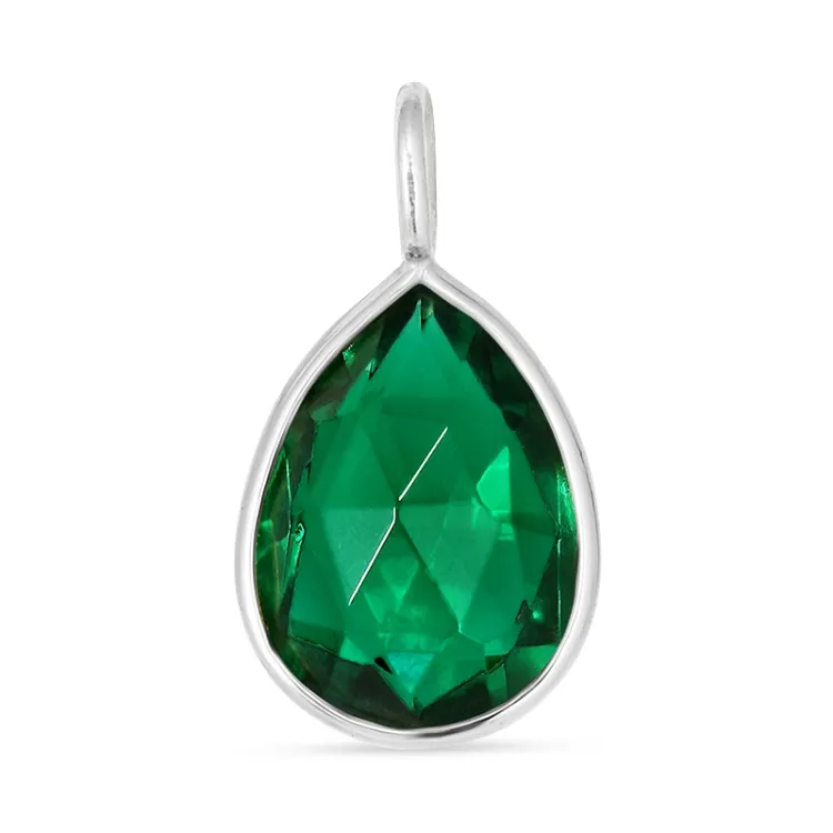 droppe mörkgrön kristall hängen i silver - Loom Stones