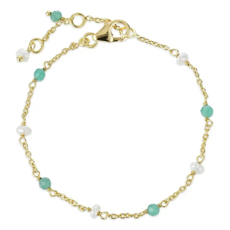 grön onyxer armband i förgyllt silver  x 4 mm  - Loom Stones