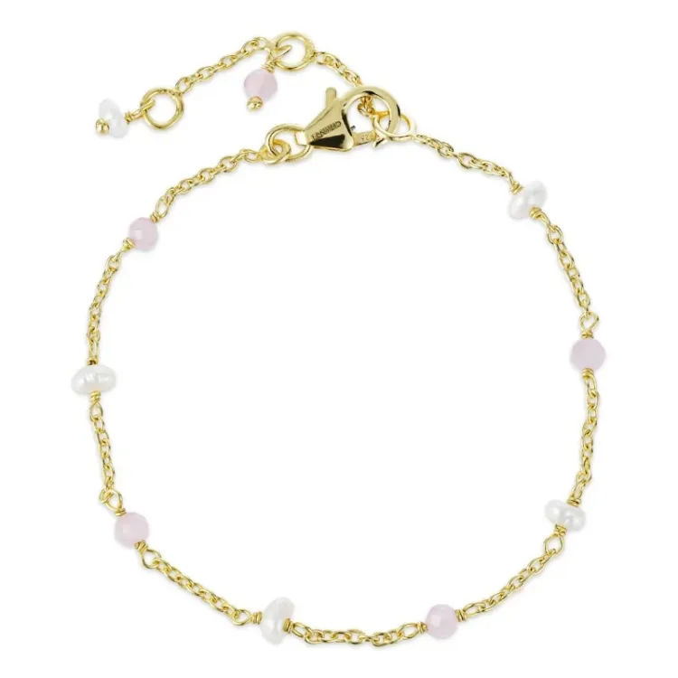 rosa kvarts armband i förgyllt silver  x 4 mm  - Loom Stones