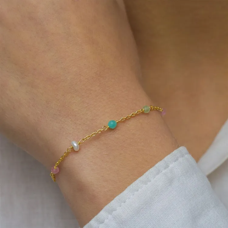 multifärgat sten armband i förgyllt silver  x 4 mm  - Loom Stones