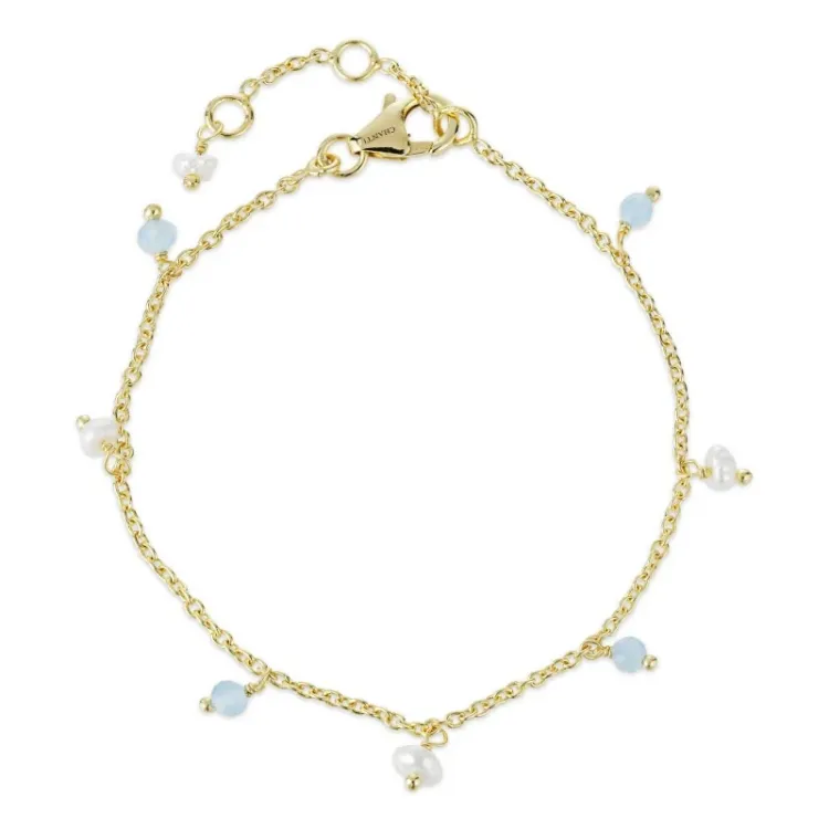 blå calcedonit armband i förgyllt silver  x   - Loom Stones
