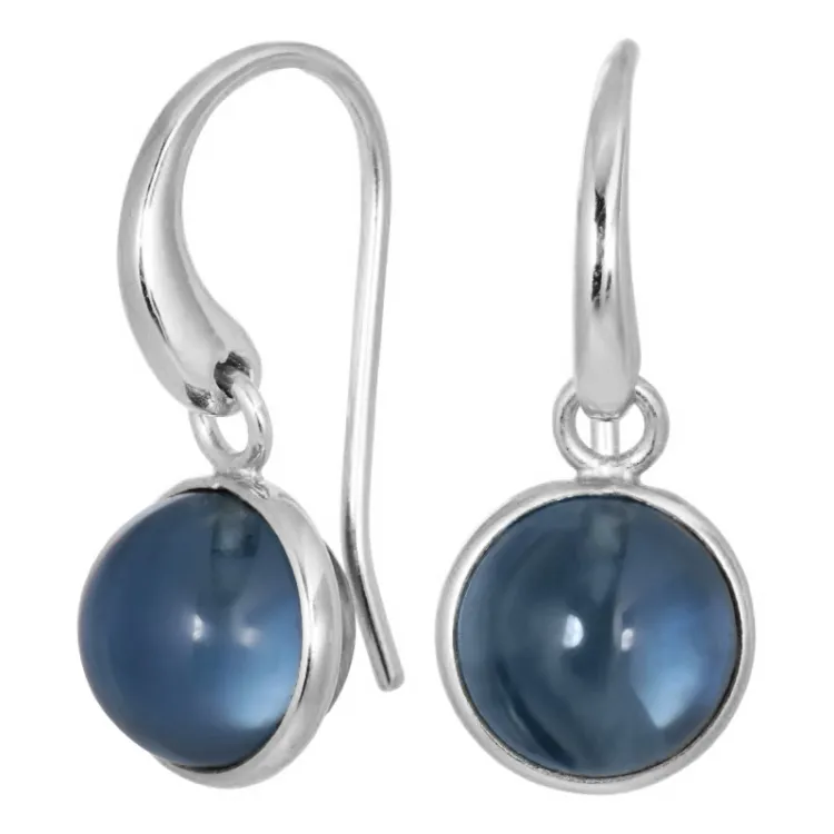 runda blå mörkblå kristal örhängen i silver - Loom Stones