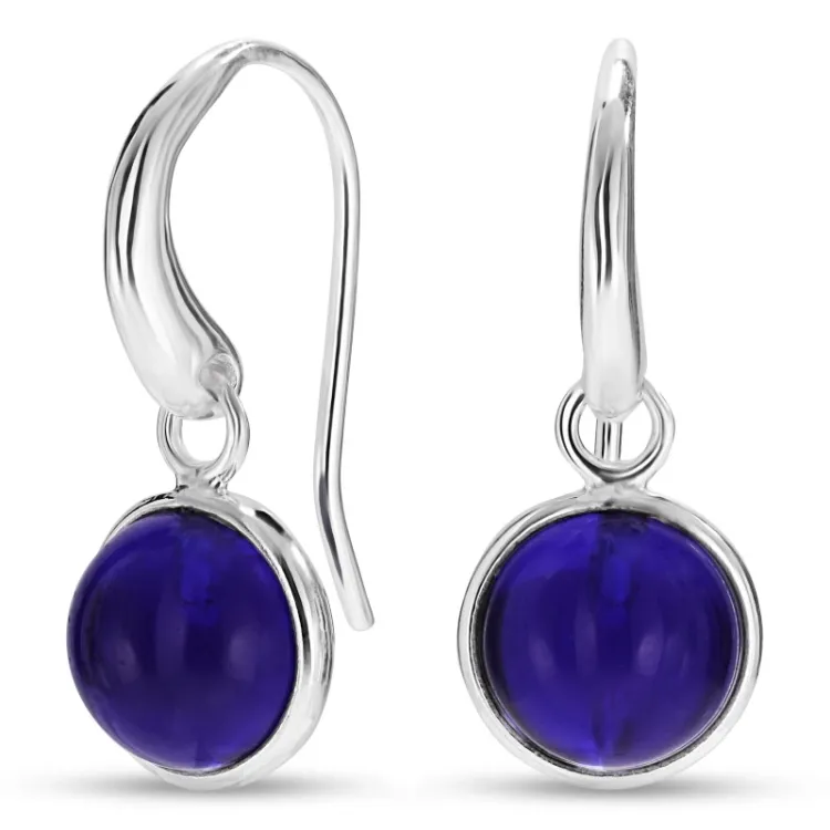runda blå jadesten örhängen i silver - Loom Stones