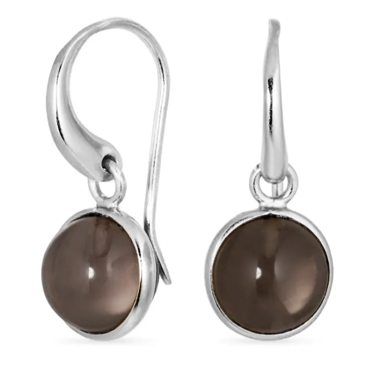 runda rökfärgad kvarts örhängen i silver - Loom Stones