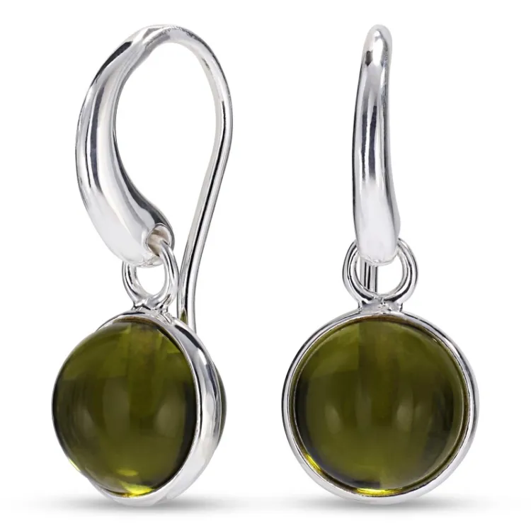 runda armégrönt kristal örhängen i silver - Loom Stones