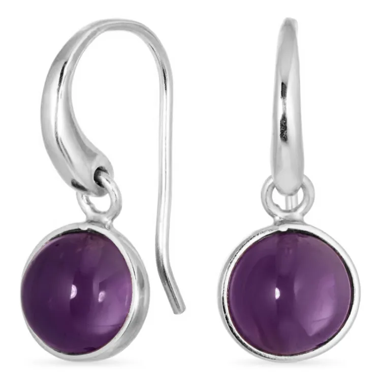 runda lila kristal örhängen i silver - Loom Stones