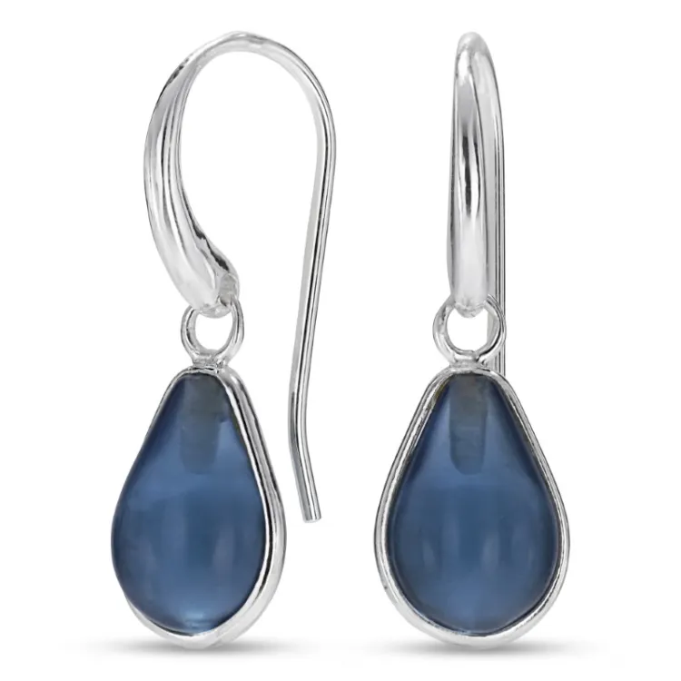 droppe mörkblå mörkblå kristal örhängen i silver - Loom Stones