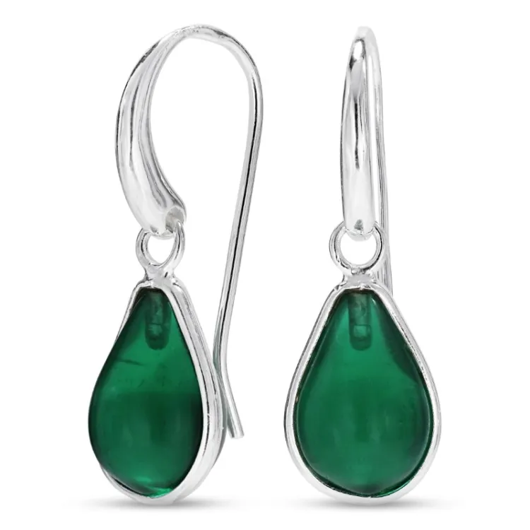droppe mörkgrön kristall örhängen i silver - Loom Stones