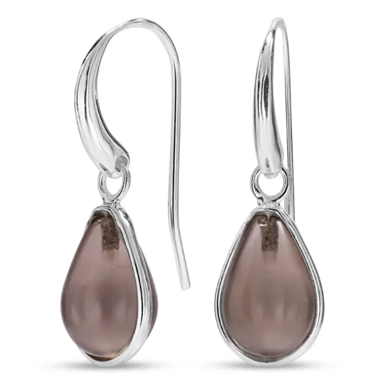 droppe rökfärgad kvarts örhängen i silver - Loom Stones