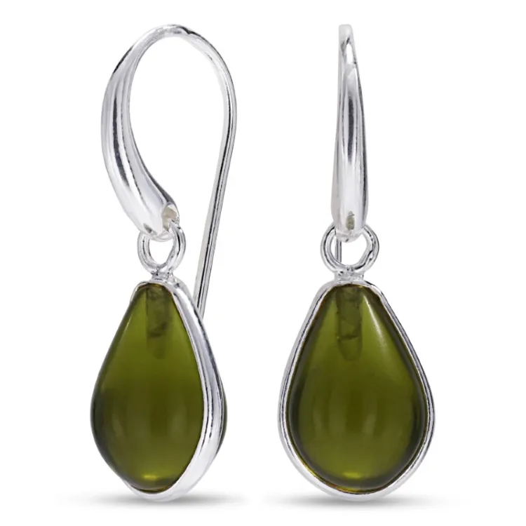 droppe armégrönt kristal örhängen i silver - Loom Stones