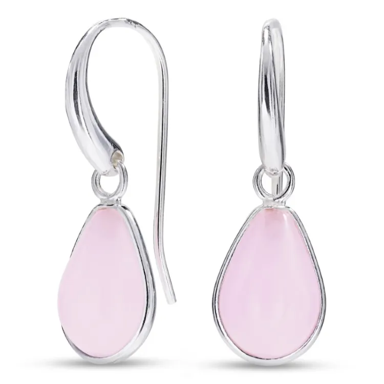 droppe rosa krystal örhängen i silver - Loom Stones