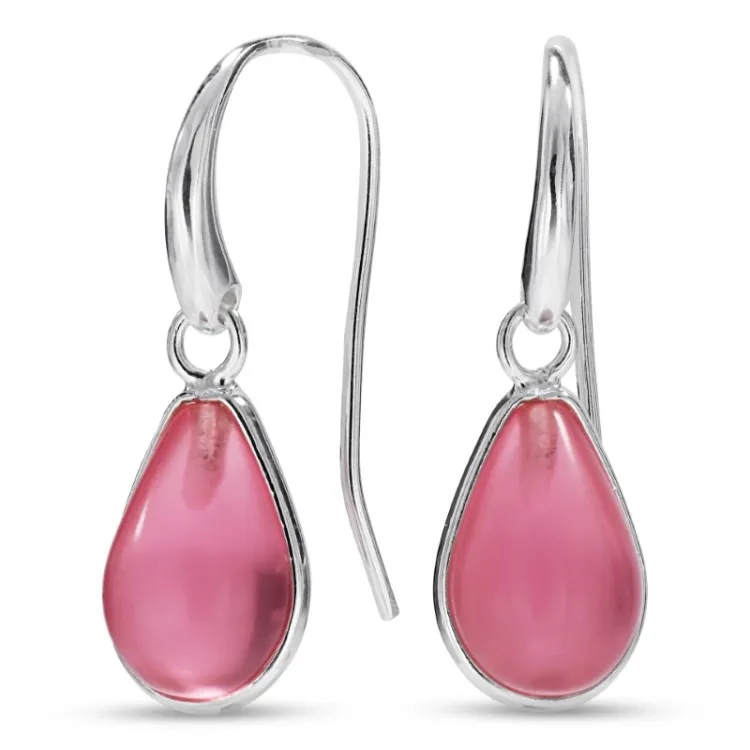 droppe rosa kristal örhängen i silver - Loom Stones
