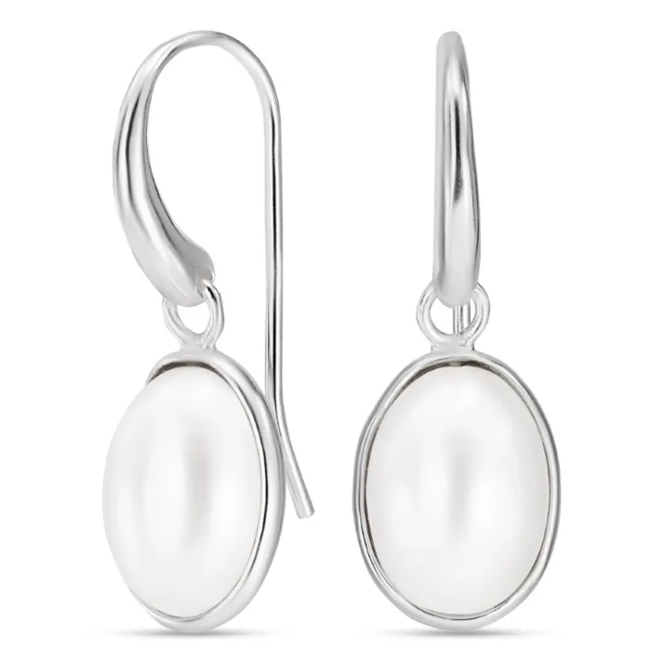 droppe vita pärla örhängen i silver - Loom Stones