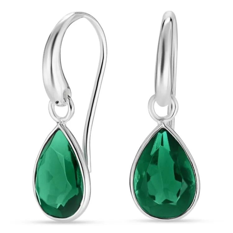 droppe mörkgrön kristall örhängen i silver - Loom Stones